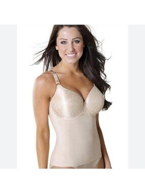 Shapeez Tankee Long Beige Shapewear Bra Tank Top Lingerie Large D Cup Cami